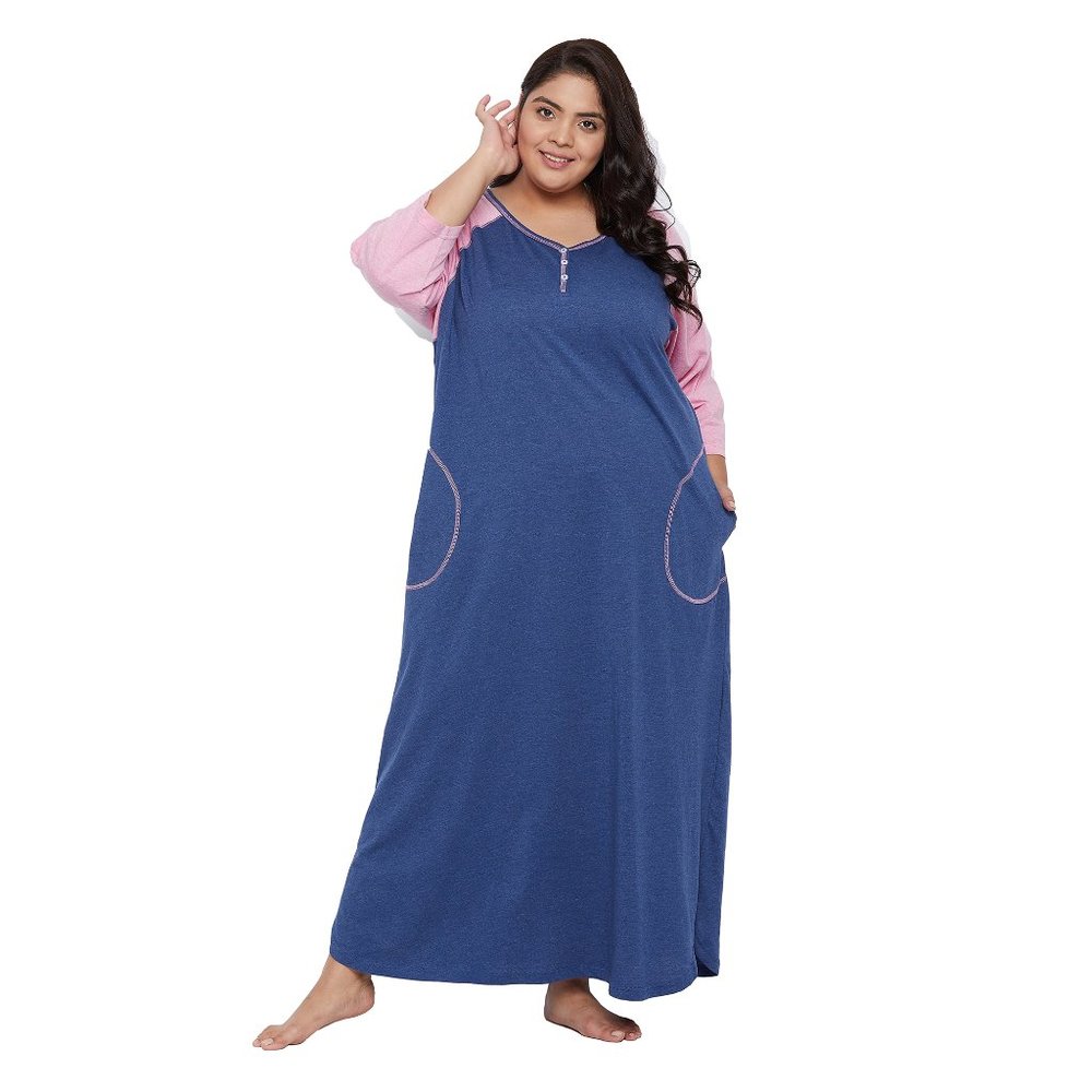 Gypsie Blue Women Nightgown with Long Sleeves Lounge Dress Maxi and Sleepwear